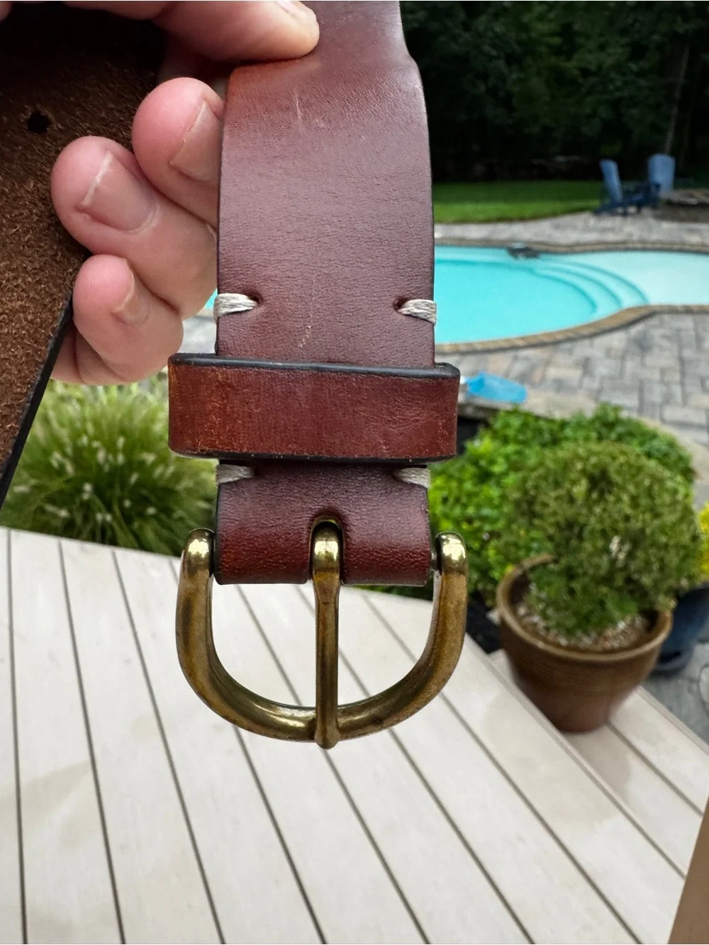 VINTAGE Banana Republic Leather Belt Tan Brass Cow Sz Med  775282 Mens Womens